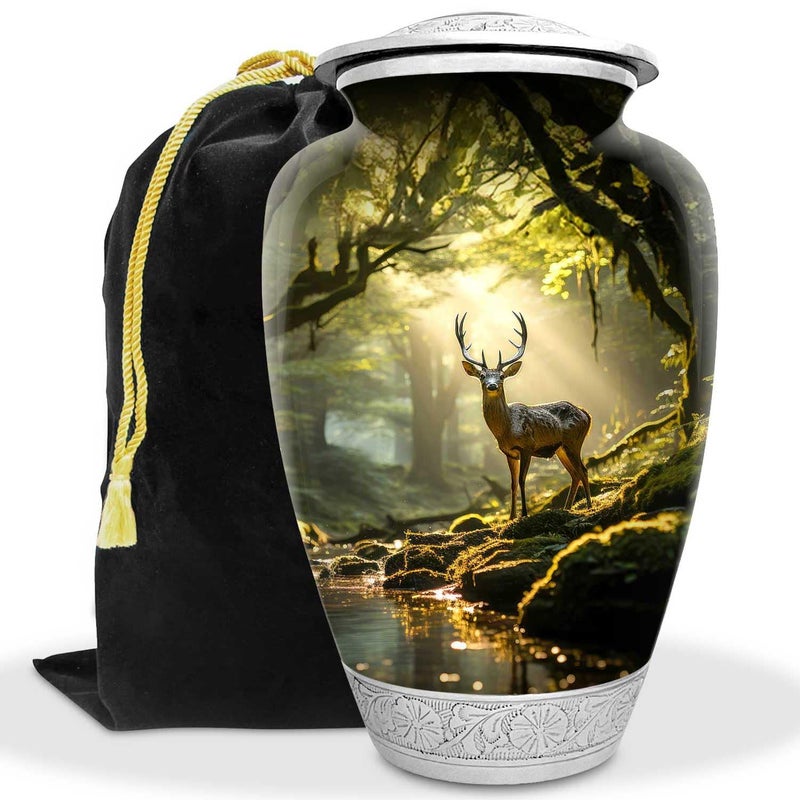Double Trouble Inc Deer Forest Urn for Human Ashes | Large Handcrafted Funeral Memorial | Decorative Cremation Urn for Women and Men - Image 1